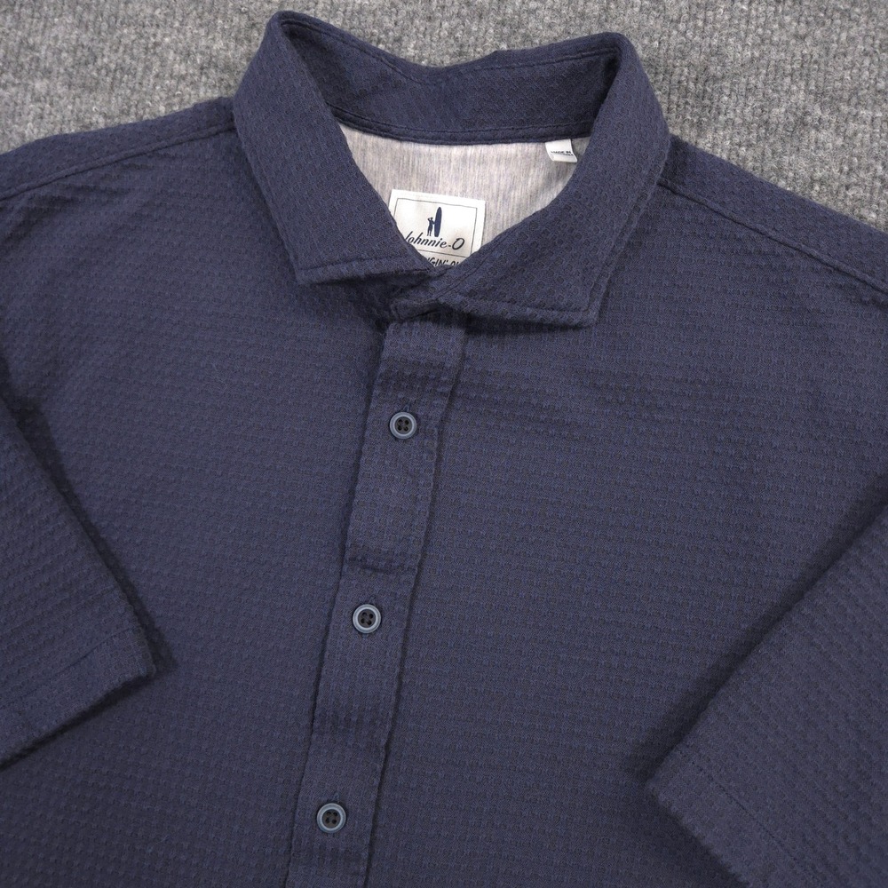 Johnnie O Surfsucker Shirt Mens L Lake Blue Seersucker Knit Stretch Short Sleeve